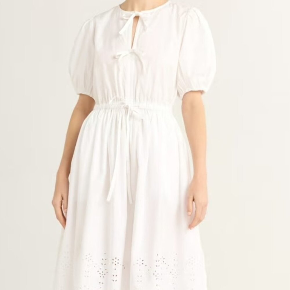 Free Assembly White Cotton Eyelet Puffy Sleeve Midi Dress sz S (4-6)s